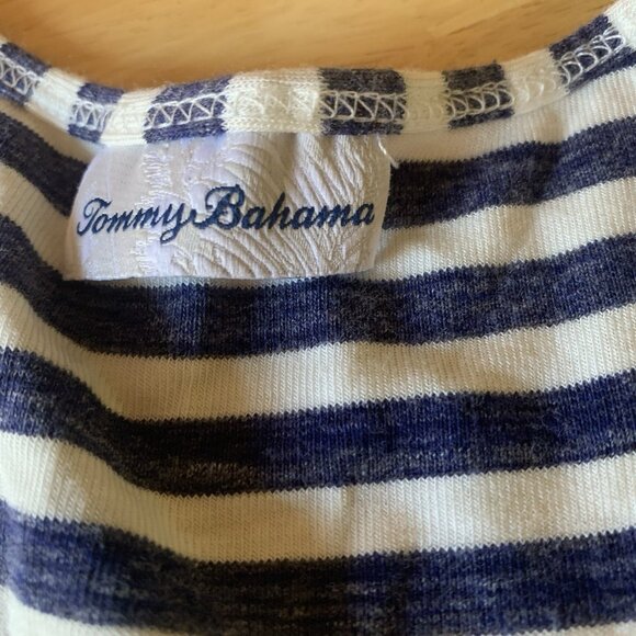 Tommy Bahama Maxi Dress Large? Blue White Stripe Coastal Resort Cruise Pockets - Picture 4 of 11